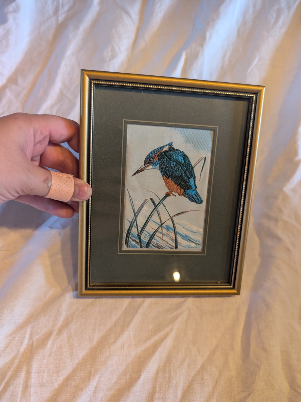 2/60$ Framed Kingfisher Bird Art tapestry in Green and Blue
